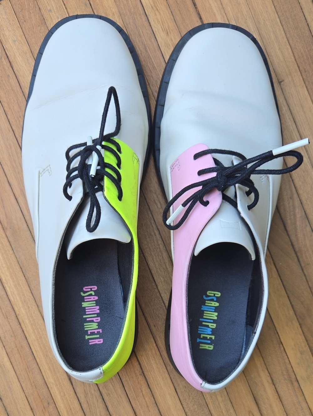 Camper Twins Lace-Up Oxfords Pink & Neon Yellow - 39
